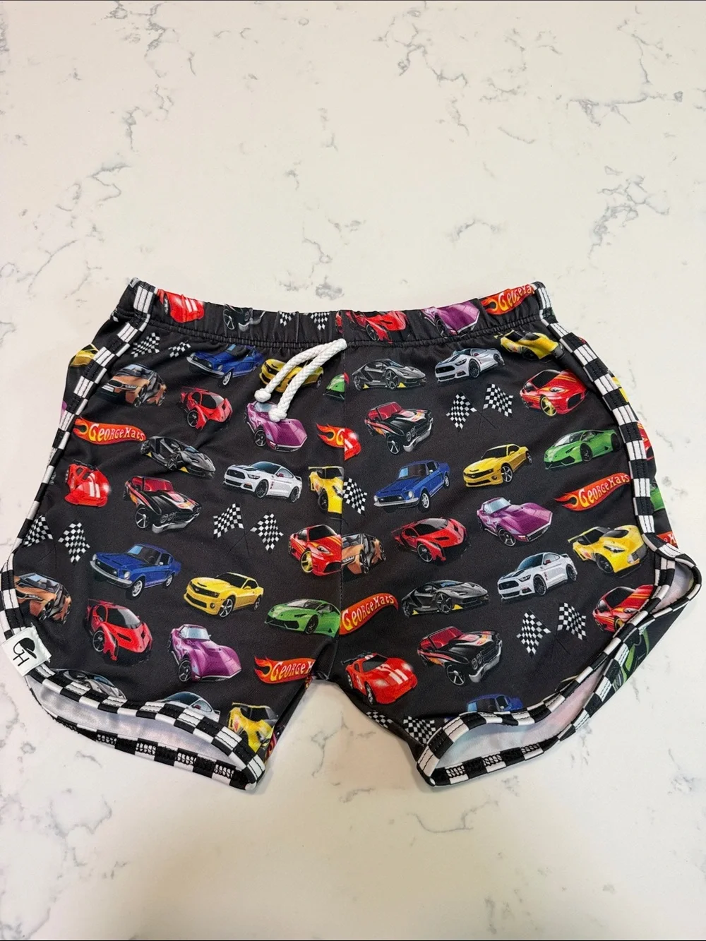 Black Kids Swim Shorts with Colorful Race Car Print George Hats size 5/6